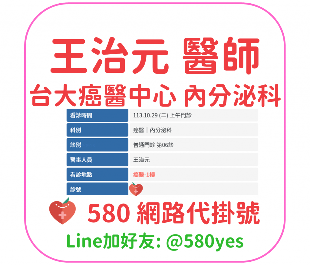 王治元 醫師 台大癌醫中心 內分泌科 掛號成功 20241029